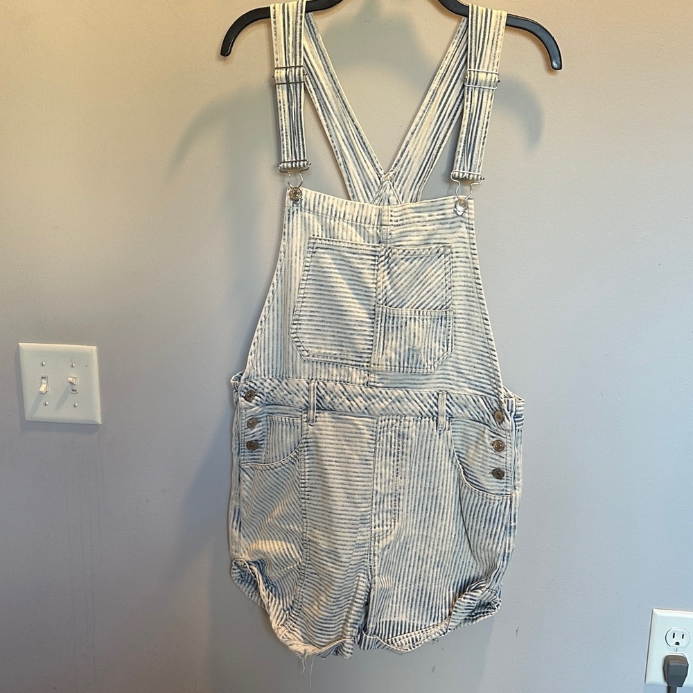 We The Free Striped Overalls Shorts - Blue and White